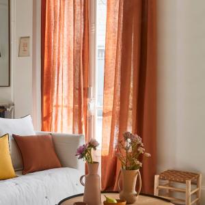 Rideau en lin orange 150x150 cm