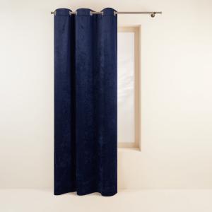 Rideau en Tissu chenille à l'effet velours gratté Bleu