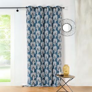 Rideau feuillages en fils recyclés coton bleu 140x240 cm