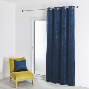 Rideau feutré en velours uni bleu marine 135 x 260 cm