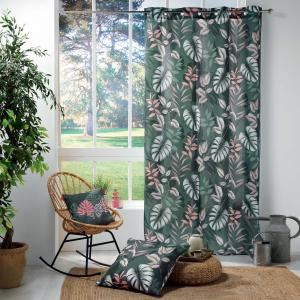 Rideau imprimé feuillage polyester kaki 260 x 140