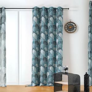 Rideau imprimé feuilles de ginko polyester bleu 135x240 cm
