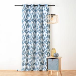 Rideau jacquard motif ikat en fils upcyclés polyester bleu…