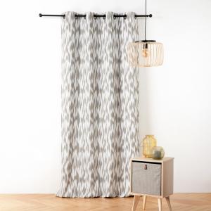 Rideau jacquard motif ikat en fils upcyclés polyester taupe…