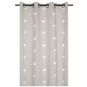 Rideau motifs palmier brodés coton beige 140x260 cm