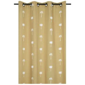 Rideau motifs palmier brodés coton jaune moutarde 140x260 c…