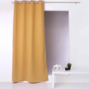 Rideau occultant fil noir avec 8 œillets polyester jaune mo…