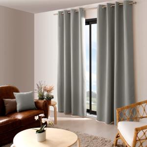 Rideau occultant uni avec 8 œillets polyester gris clair 14…
