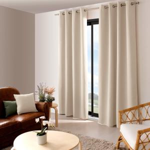 Rideau occultant uni avec 8 œillets polyester ivoire 140x24…