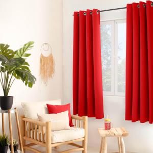 Rideau occultant uni avec 8 œillets polyester rouge 140x180…
