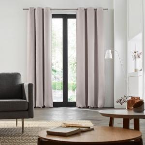 Rideau oeillets doublé occultant en lin beige 140x270 cm