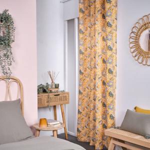 Rideau oeillets floral coton INDIAN FLOWERS  140x240 cm Vert