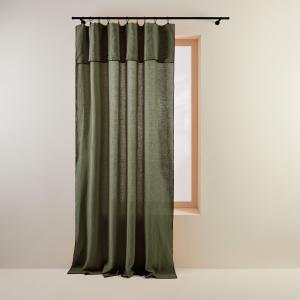 Rideau panneau 150x280 cm Kaki grisé et bourdon noir en Lin