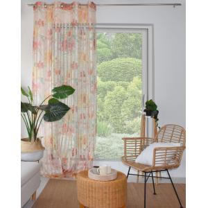 Rideau rayé fleuri orangé