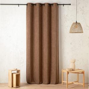 Rideau tamisant  - effet lin authentique polyester marron c…