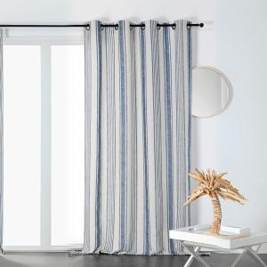 Rideau tamisant  - effet rayures d'antan polyester bleu 145…