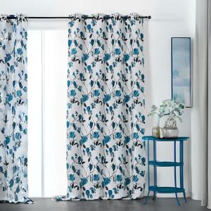 Rideau tamisant et imprimé magnolia polyester bleu marine 1…