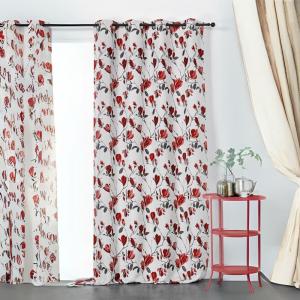 Rideau tamisant et imprimé magnolia polyester bordeaux 135x…