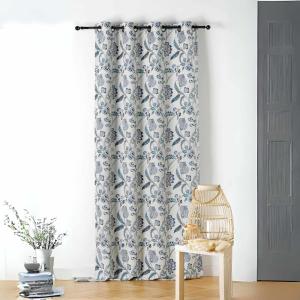 Rideau tamisant vintage floral polyester bleu outremer 140x…
