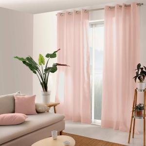 Rideau uni 100% coton rose 135x240cm