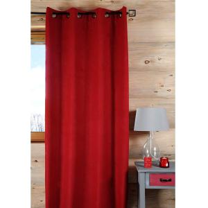 Rideau uni à l'aspect laineux polyester rouge 260 x 135