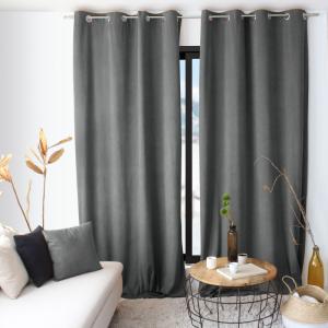 Rideau velours câlin 100% polyester gris anthracite 140x260…