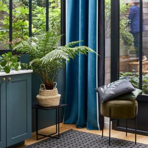 Rideau velours fluide imprimé de larges rayures bleu 140x35…