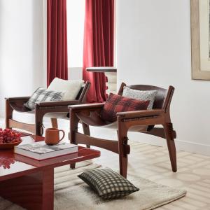 Rideau velours uni et point de bourdon noir rouge 140x270 cm