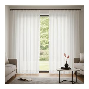 Rideau voilage étamine lin avec ruflette 140x250 cm - Blanc