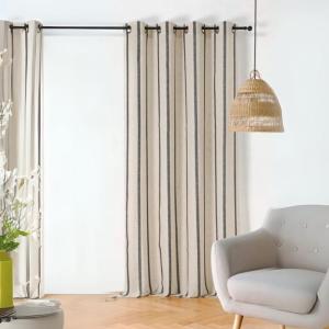 Rideau voilage rayé poly-lin ecru 145x275 cm