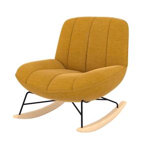 Rocking chair en tissu effet velours jaune moutarde