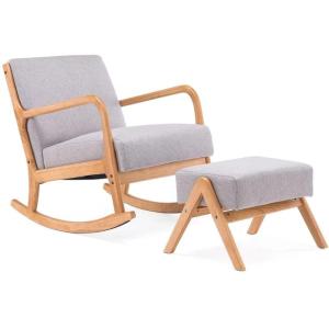 Rocking Chair   pouf scandinave en bois et tissu gris