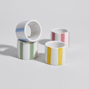 Ronds de serviettes en céramique à rayures bleu, corail, ja…