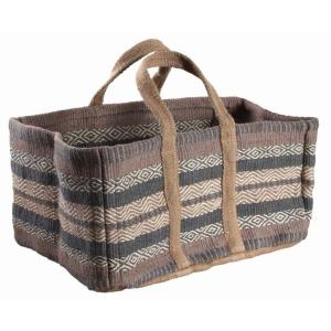 Sac à bûches en toile de jute épaisse pampa beige et gris