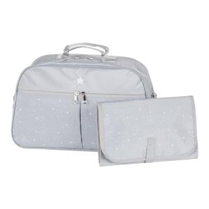 Sac à langer enduit gris, blanc et argenté