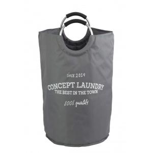 Sac à linge pliable rond en tissu gris avec poignées