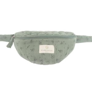 Sac banane enfant en gaze de coton imprimé vert 21x11x6