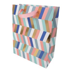 Sac cadeau grand format chevrons pastel et or