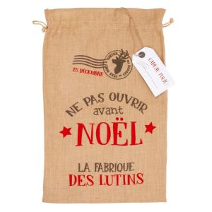 Sac de Noël en jute imprimée