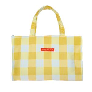 Sac de Plage Avec Serviette Vichy Coton Jaune