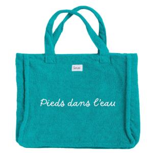 Sac de plage brodé  bleu paon