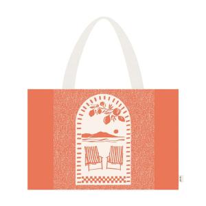 Sac de plage en coton orange et beige 57x38x11