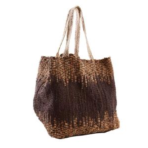 Sac de rangement en jute et cuir marron