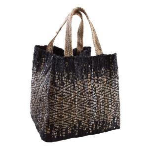 Sac de rangement en jute et cuir noir