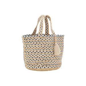 Sac en jute noir et blanc indi avec pompon