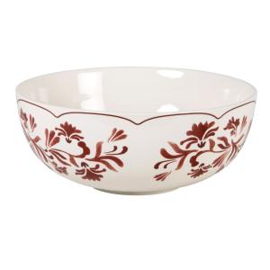 Saladier en céramique blanche motif floral bordeaux