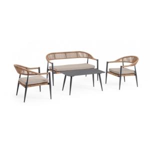 Salon avec 1 canapé, 2 fauteuils, 1 table basse aluminium e…