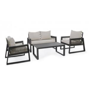 Salon avec 1 canapé, 2 fauteuils, 1 table basse en anthraci…