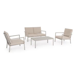 Salon avec coussins en aluminium avec fauteuils et table ba…