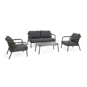 Salon avec coussins en aluminium et corde anthracite/vert